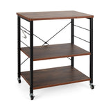 3 Tier Rolling Kitchen Baker's Rack with Adjustable Shelf and Hooks-Net Brown