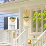 Elegant HOMCOM Artificial Flowers in Basket Set of 2, Artificial Hanging Baskets with PE Leaves, 18 Flowers and 3 Pinecones in Pot, Decorative Faux Plant for Home Office Decor, Green