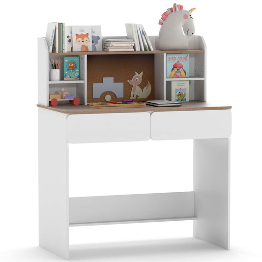 Kids Study Desk Student Writing Table with Cork Bulletin Board-