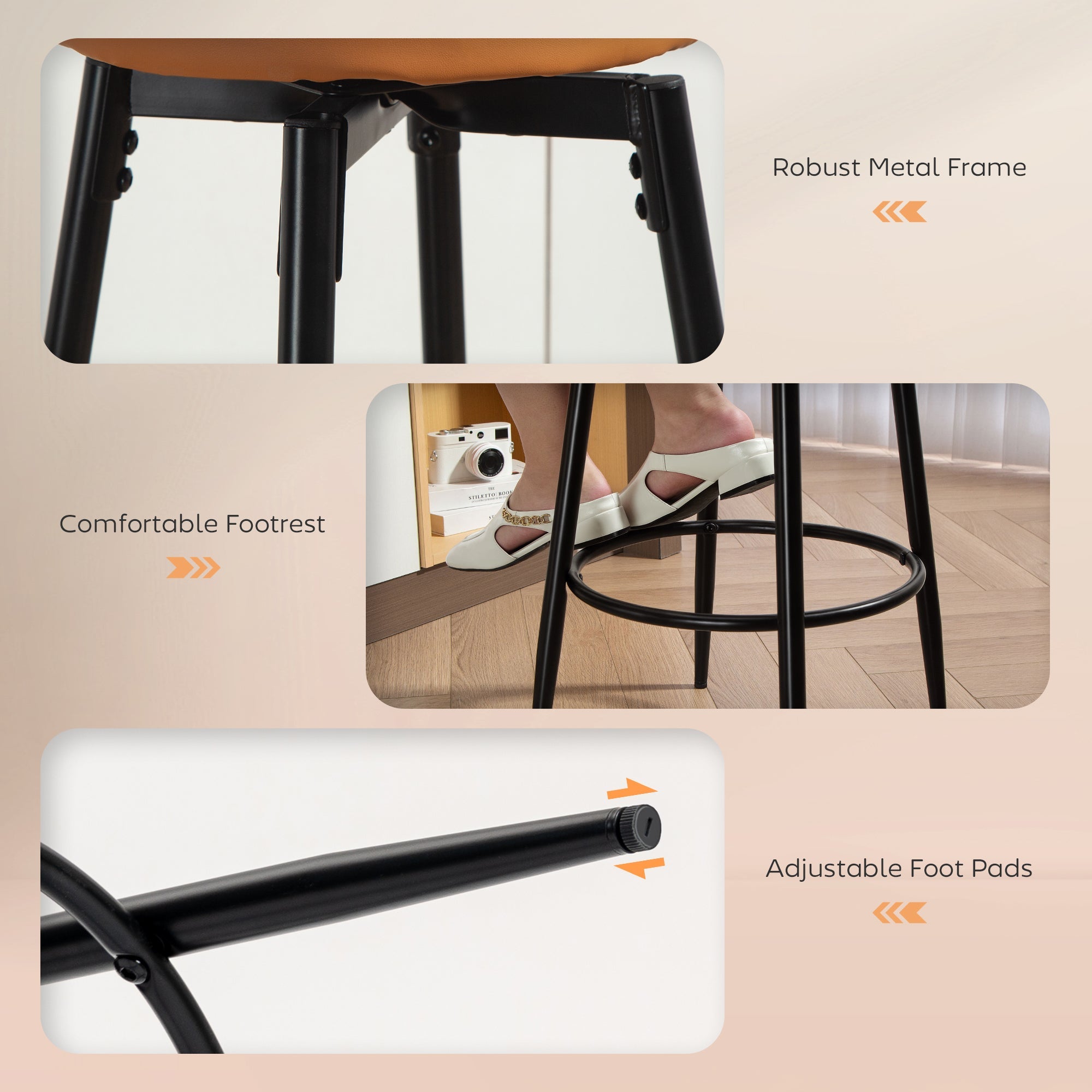 Elegant HOMCOM Set of Two Faux Leather Bar Stools - Brown/Black