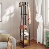 Elegant HOMCOM Industrial Coat Stand with 8 Hooks and 4 Shelves - Rustic Brown