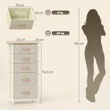 Elegant HOMCOM Chest of Five Fabric Drawers - Beige