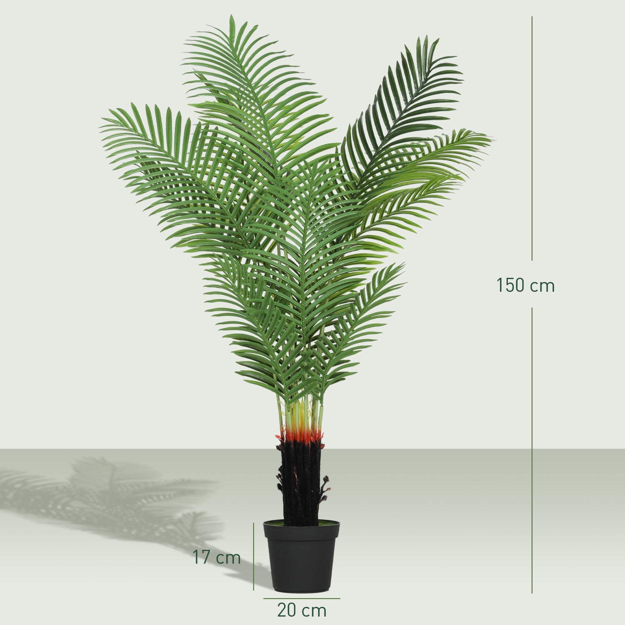 Elegant HOMCOM 150cm Artificial Areca Palm Tree with 12 PE Leaves, Decorative Artificial Plant with Plastic Pot and Flocked Soil, Fake Plant for Home Office Decor, Green