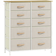 Elegant HOMCOM Chest of Ten Fabric Drawers - Beige