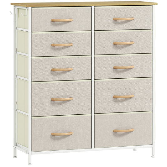 Elegant HOMCOM Chest of Ten Fabric Drawers - Beige