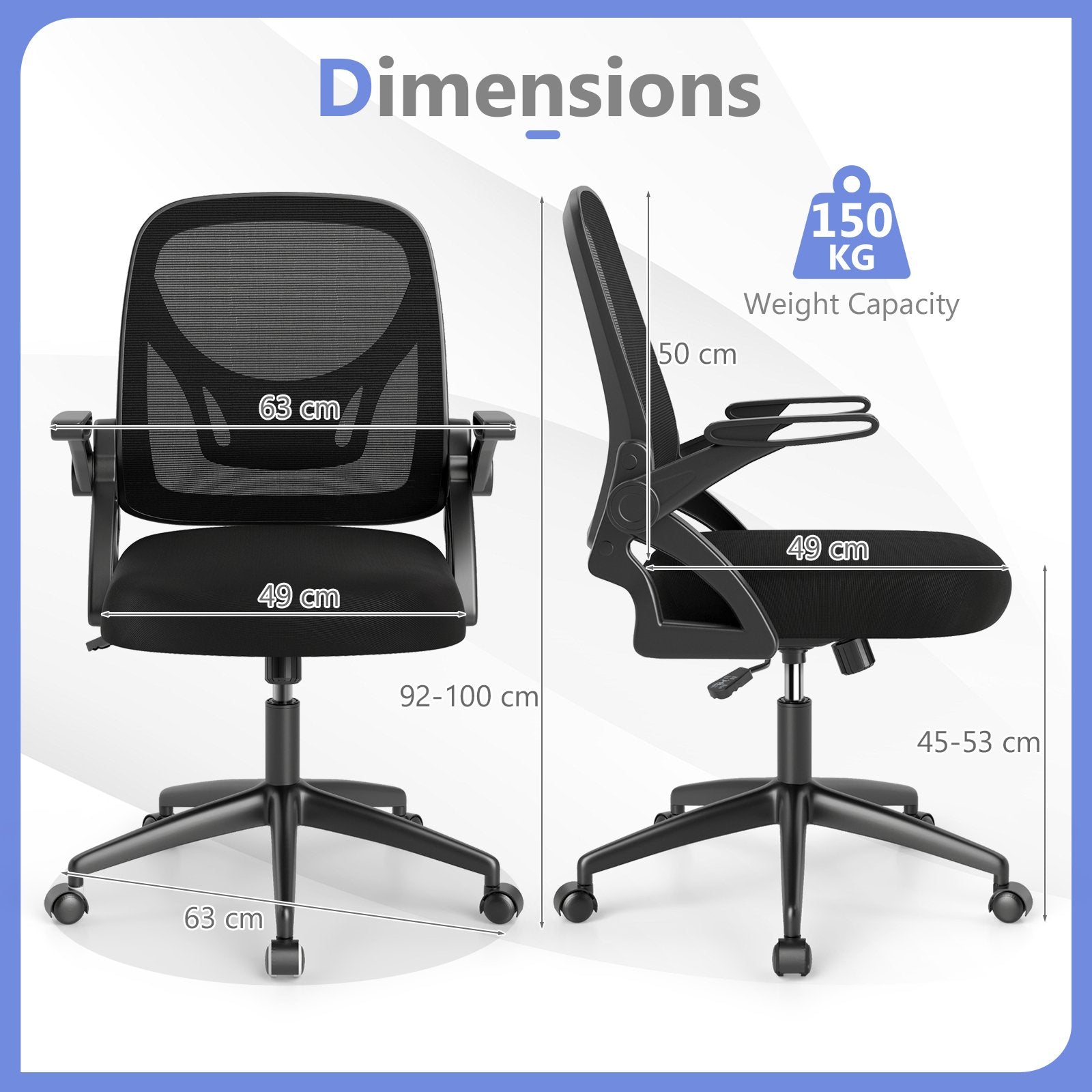 Mesh Office Chair Ergonomic Height Adjustable Swivel Task Computer Desk Chair -