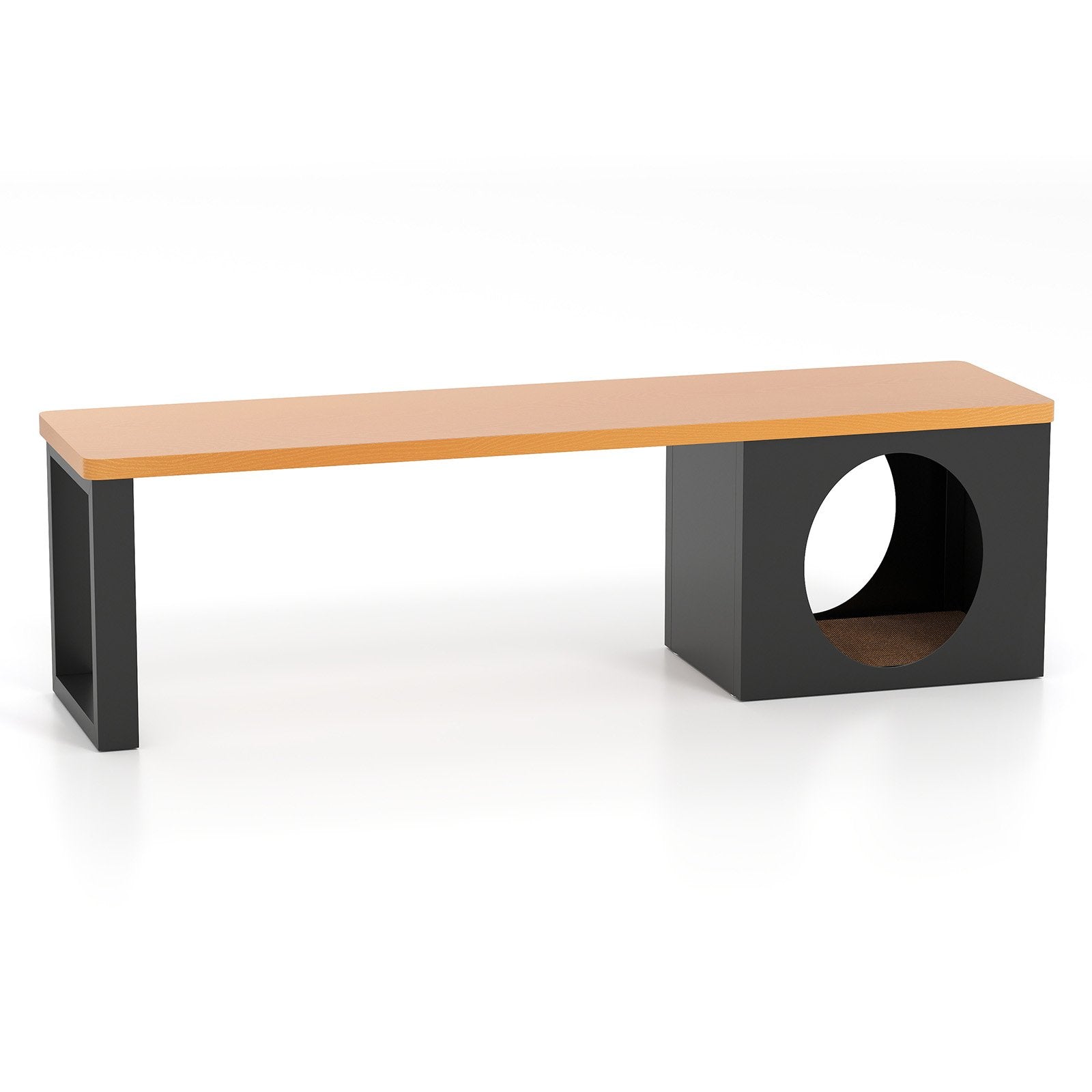 150 CM 3-Person Long Outdoor Metal Modern Bench with Cat House and Scratching Pad-