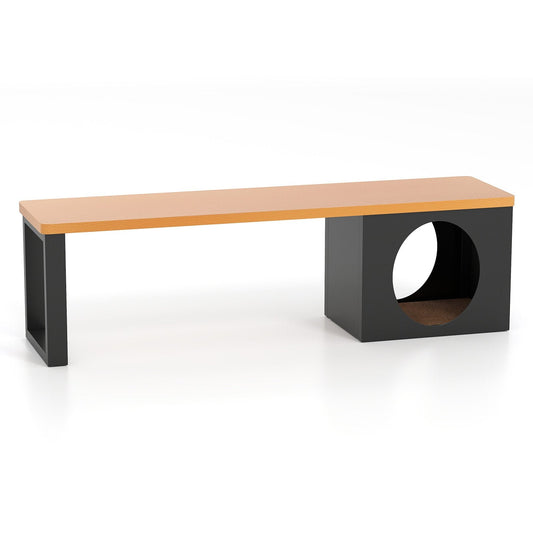 150 CM 3-Person Long Outdoor Metal Modern Bench with Cat House and Scratching Pad-