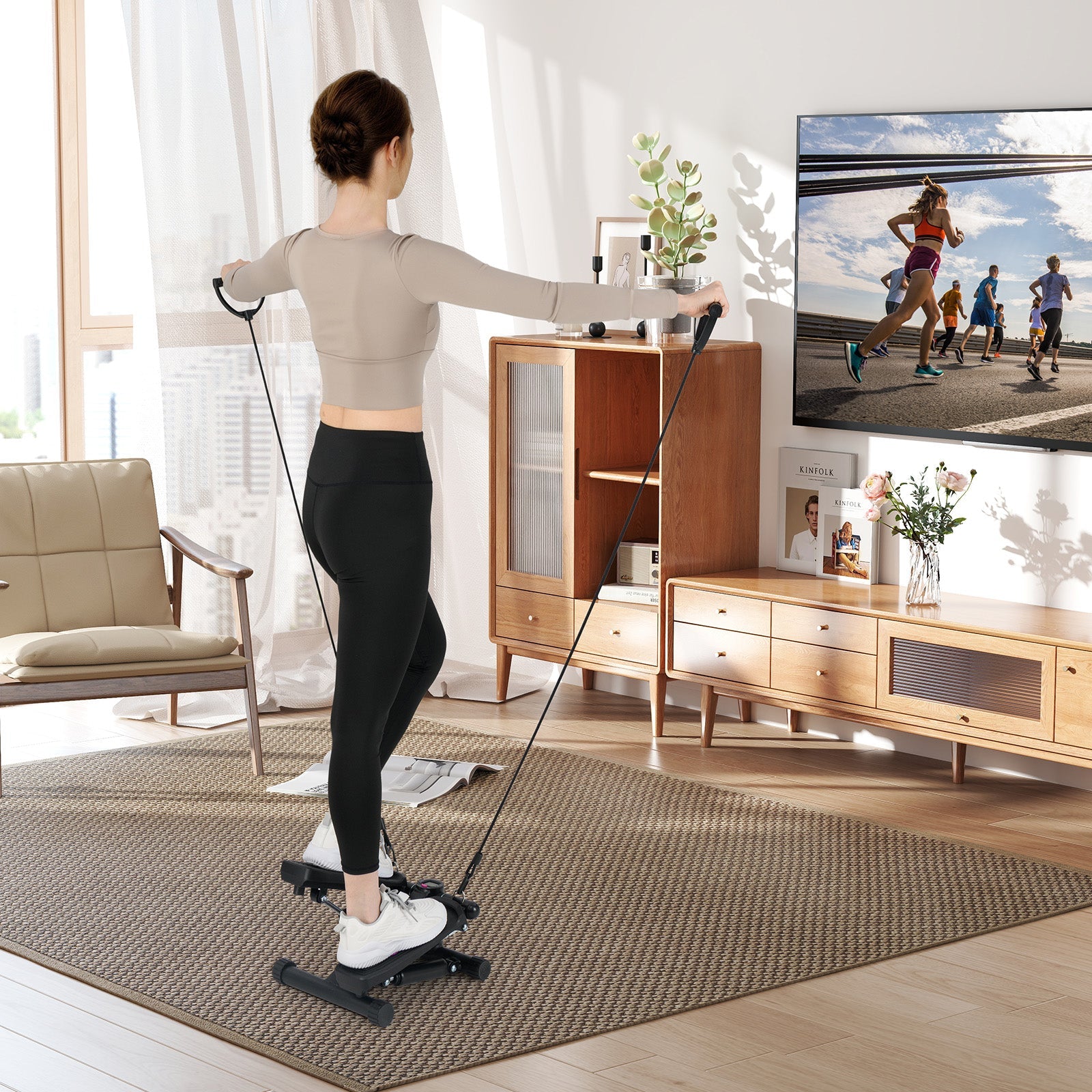 Mini Stepper for Workout Portable Hydraulic Stepper with Resistance Bands-