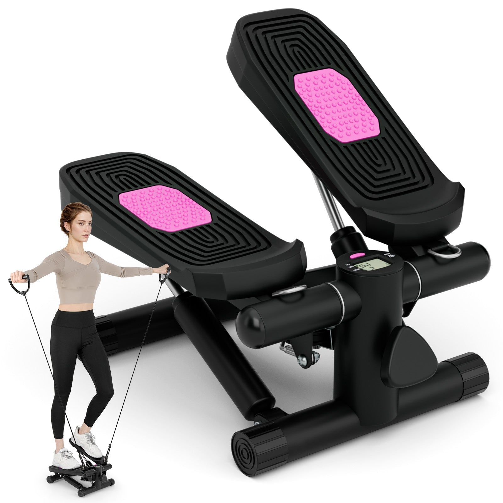 Mini Stepper for Workout Portable Hydraulic Stepper with Resistance Bands-
