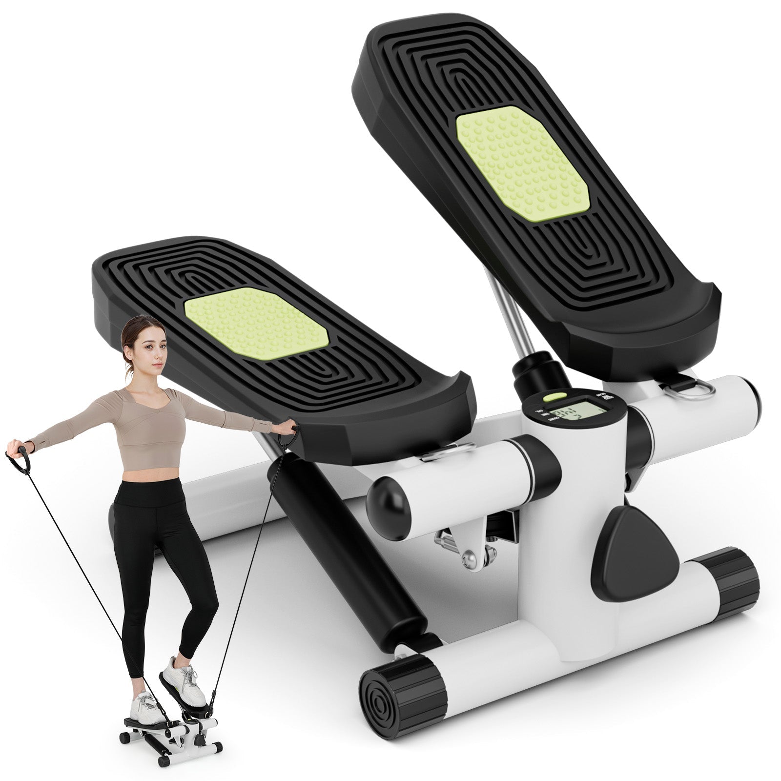 Mini Stepper for Workout Portable Hydraulic Stepper with Resistance Bands-