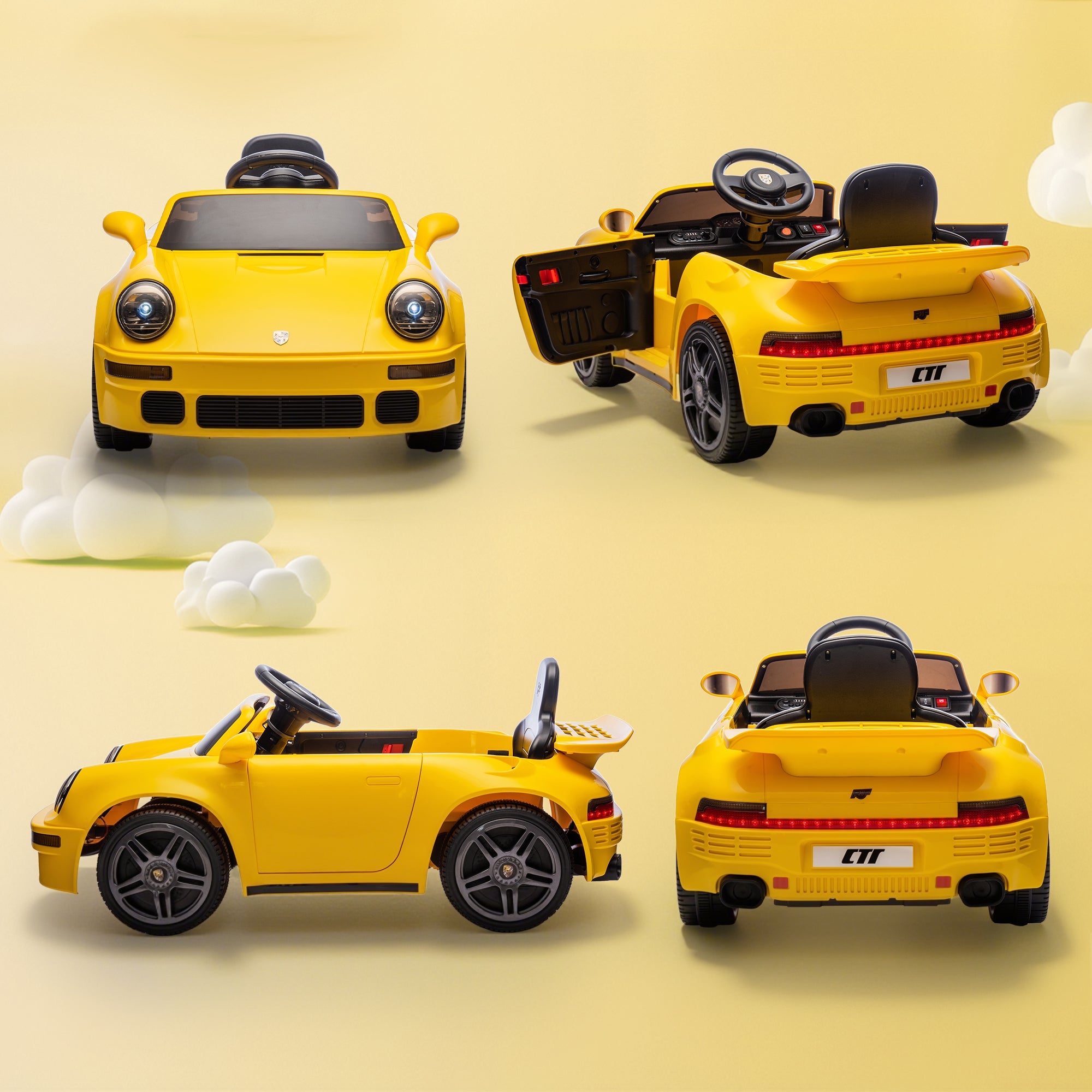 AIYAPLAY Licensed RUF CTR 2017 Electric Car for Kids, with Remote Control, Soft Start, MP3 Player, LED Lights, Yellow