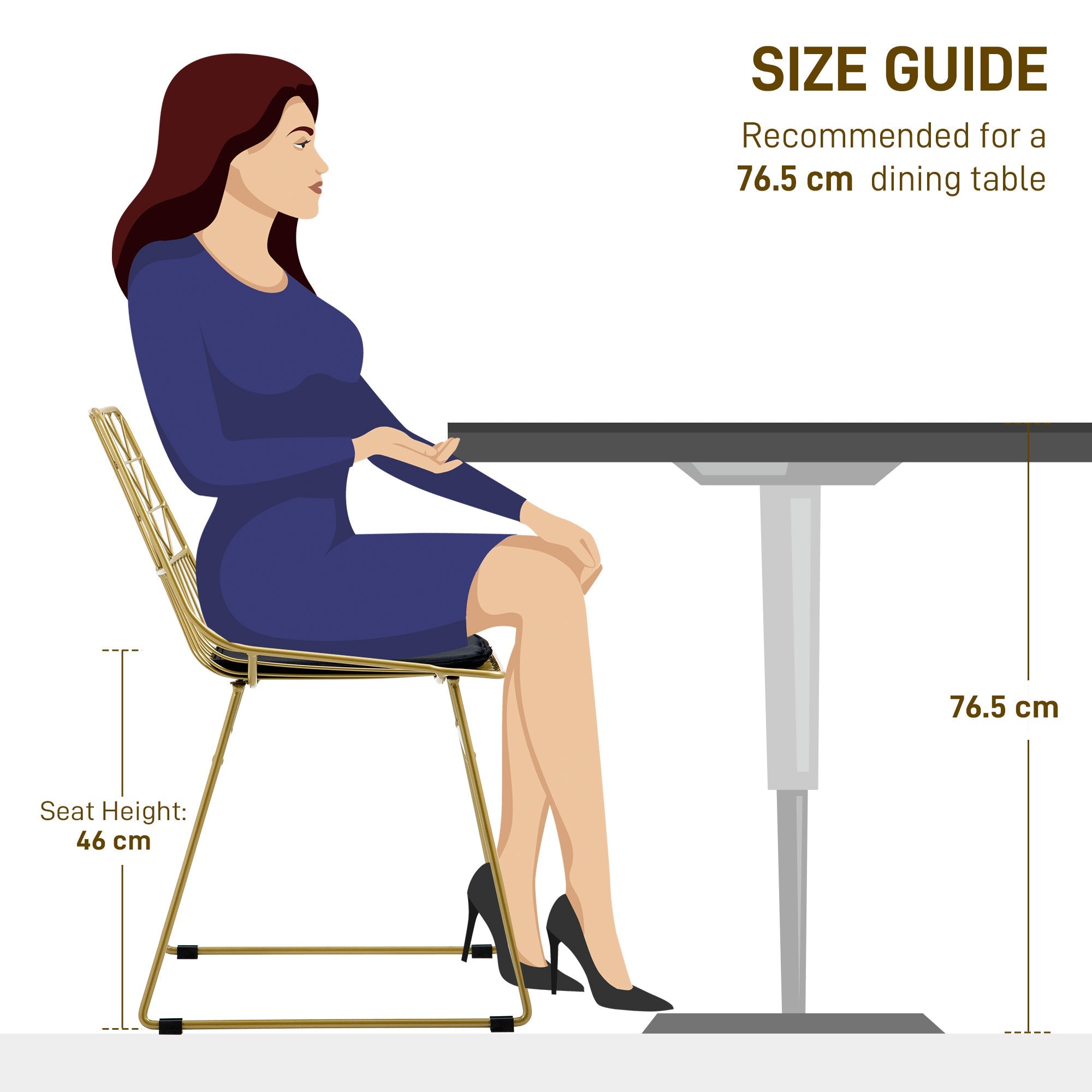 Elegant HOMCOM Luxurious Dining Chairs Set of 4, Metal Wire Kitchen Chair with Removable Velvet-feel Cushion, Cut-out Back and Steel Frame for Dining Room, Gold Tone