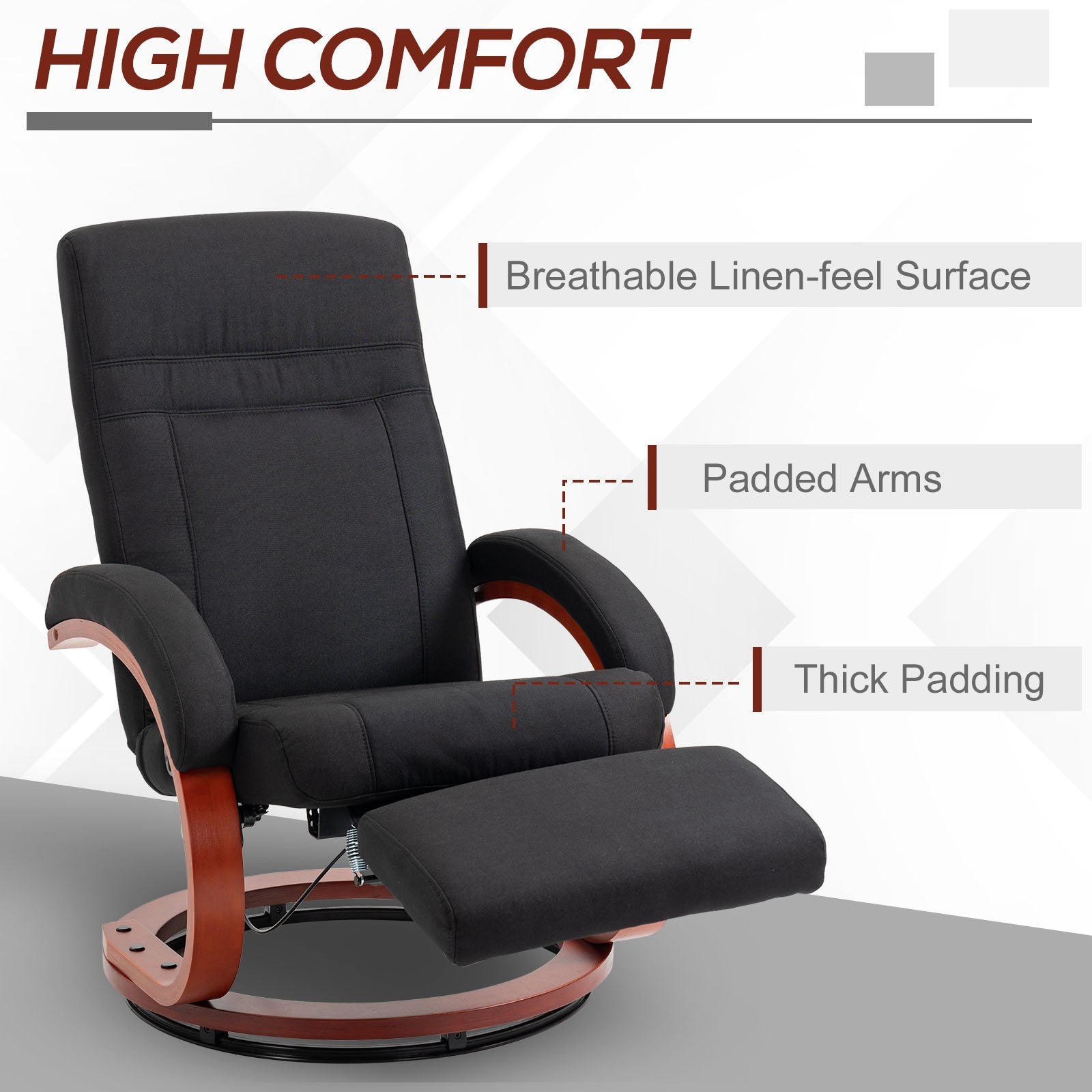 Elegant HOMCOM 135° Manual Reclining Swivel Chair, with Footrest - Black
