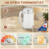 Elegant HOMCOM Electric Kettle and Toaster Set, 3000W 1.7L UK Strix Thermostat Rapid Boil Jug Kettle with Limescale Filter, Cool Touch Body, 4 Slice Toaster with 7 Browning Controls, Crumb Tray, White
