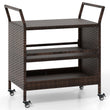 Outdoor Bar Cart 3-Tier Patio Rattan Spacious Storage Shelf with Lockable Universal Wheels