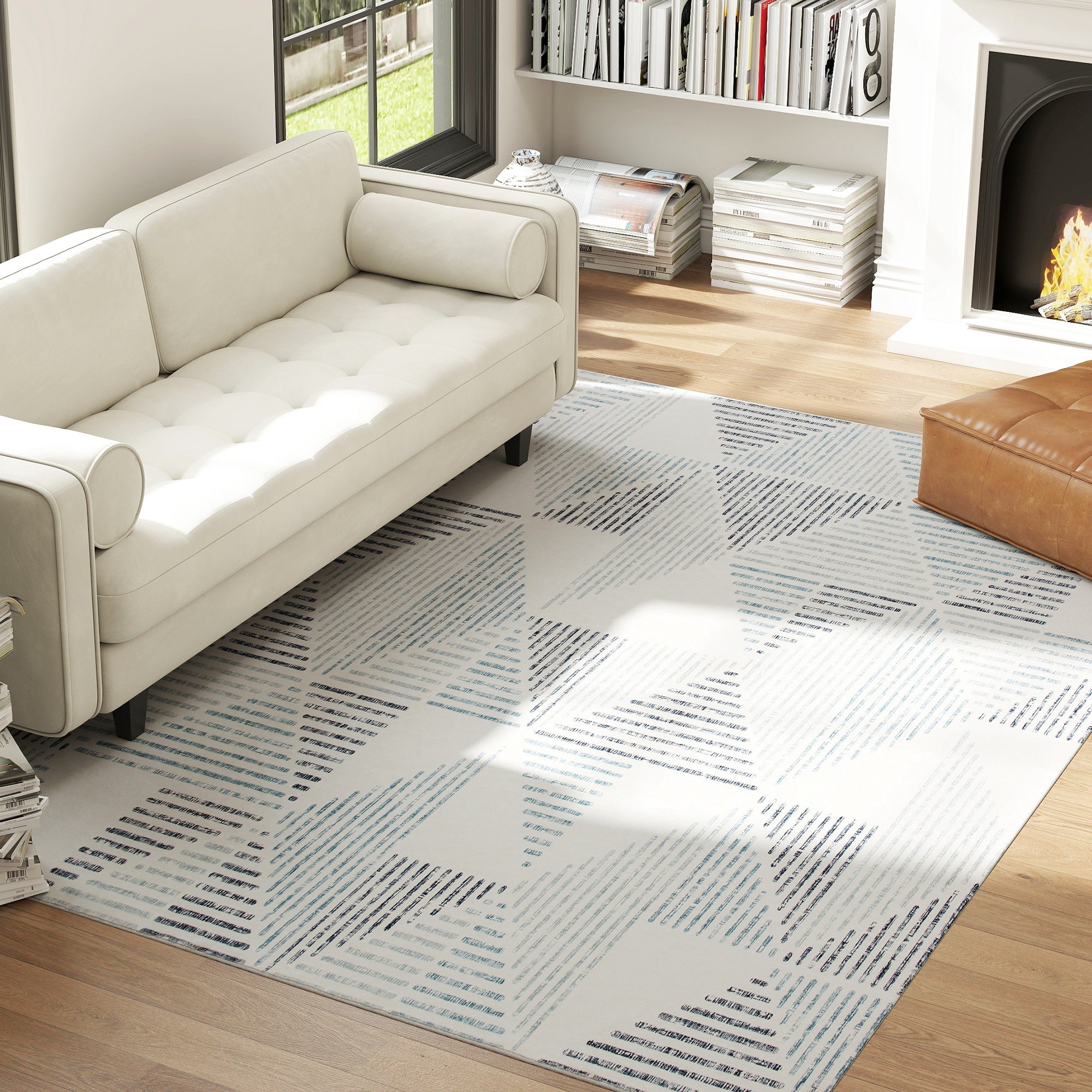 Elegant HOMCOM Modern Area Rug, Geometric Pattern Non-Slip Washable Rug, Soft Floor Carpet for Living Room, Bedroom, Dining Room, Home Office, 290 x 200 cm, Multi-Coloured