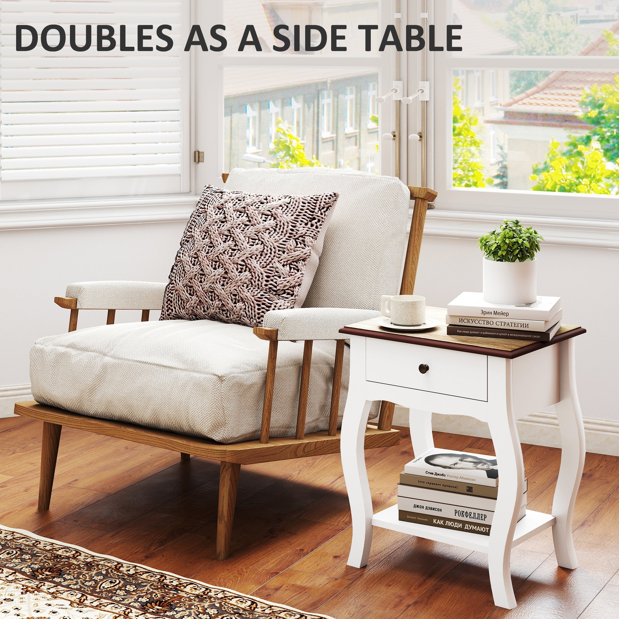 Elegant HOMCOM 2pcs Bedside Tables with Drawer, French Style Bedside Cabinets with Open Shelf for Bedroom, Living Room, White