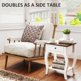 Elegant HOMCOM 2pcs Bedside Tables with Drawer, French Style Bedside Cabinets with Open Shelf for Bedroom, Living Room, White