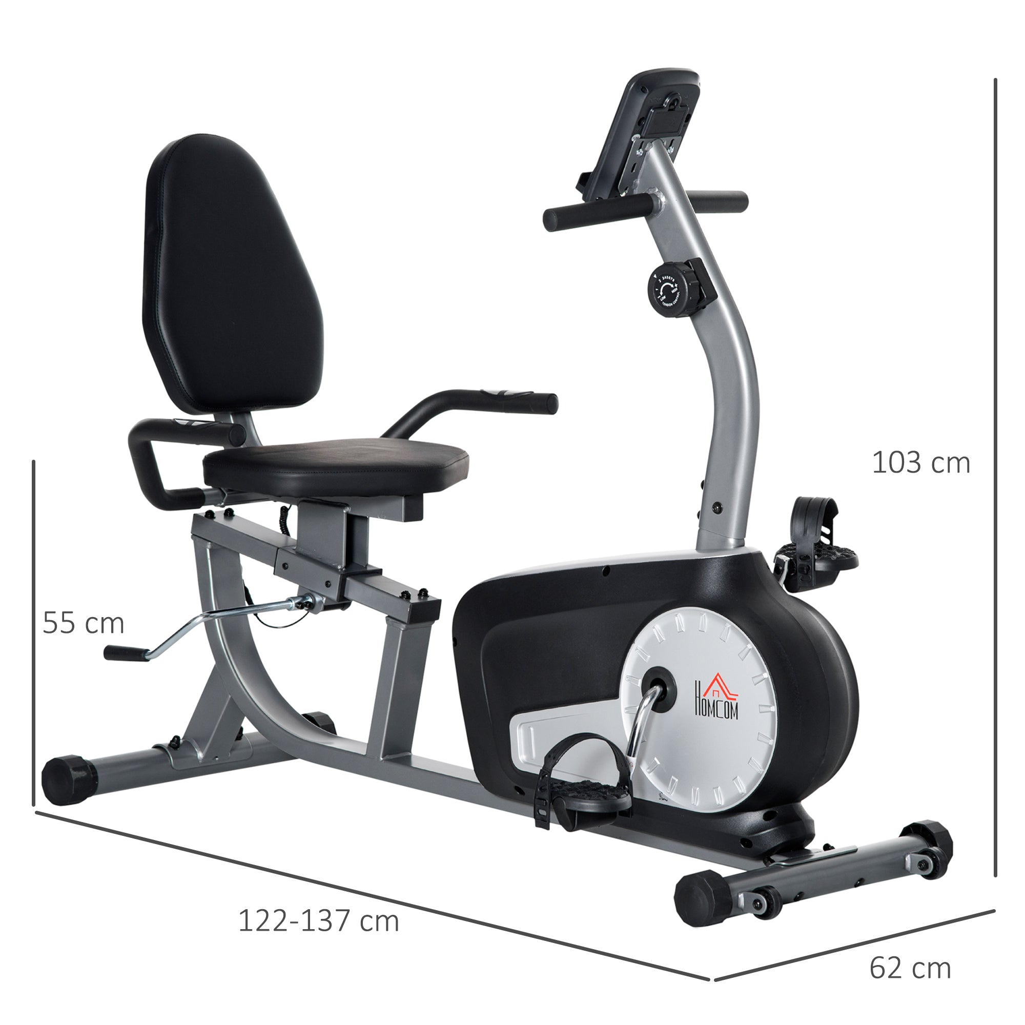 Elegant HOMCOM Exercise Bike with LCD Display, Stationary Bike with Quiet 8-Level Magnetic Resistance, Adjustable Seat and Backrest, Indoor Cycling Exercise Equipment for Home Gym Fitness Workout Training