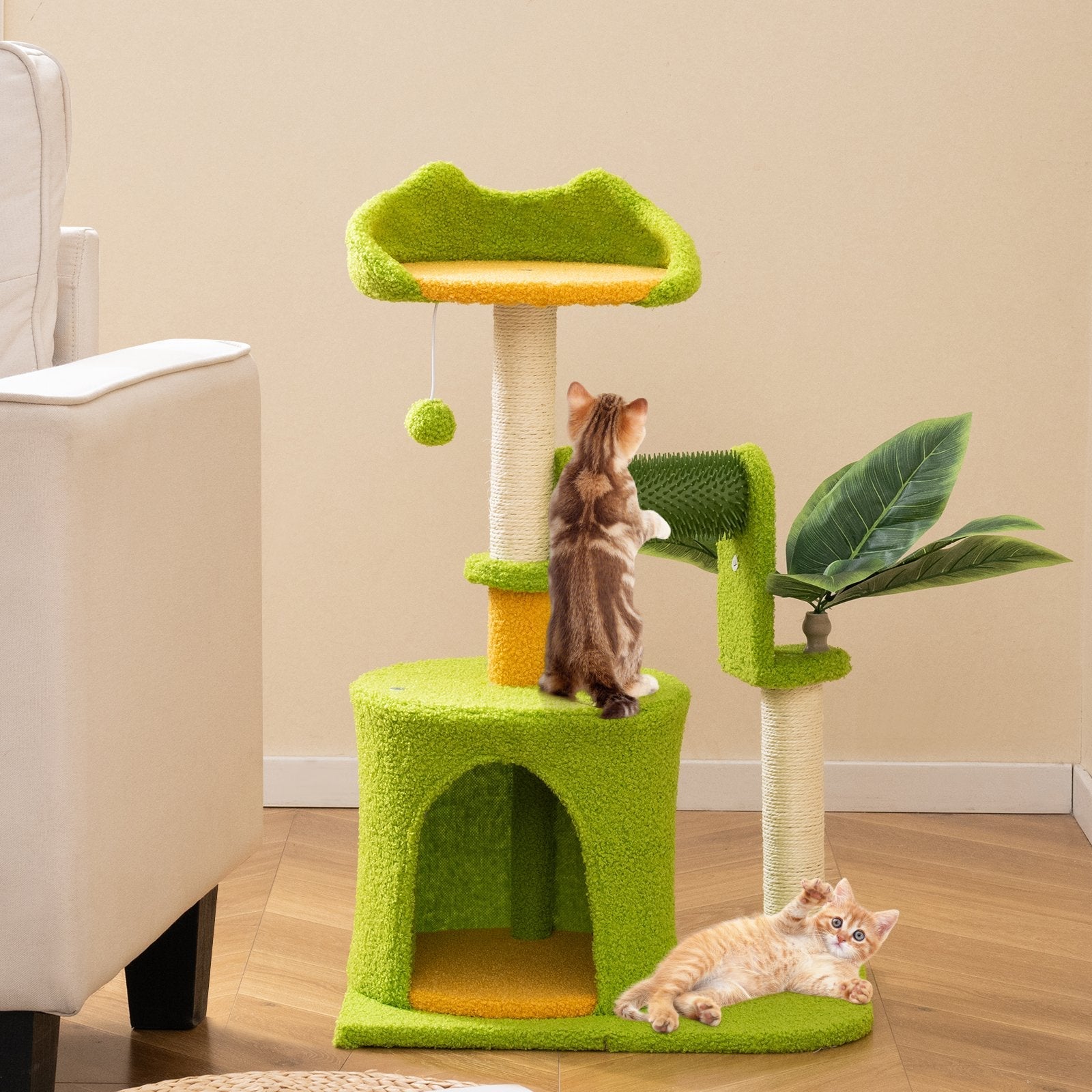Palm Cat Tree Cat Tower Multi-Level Pet Play House-