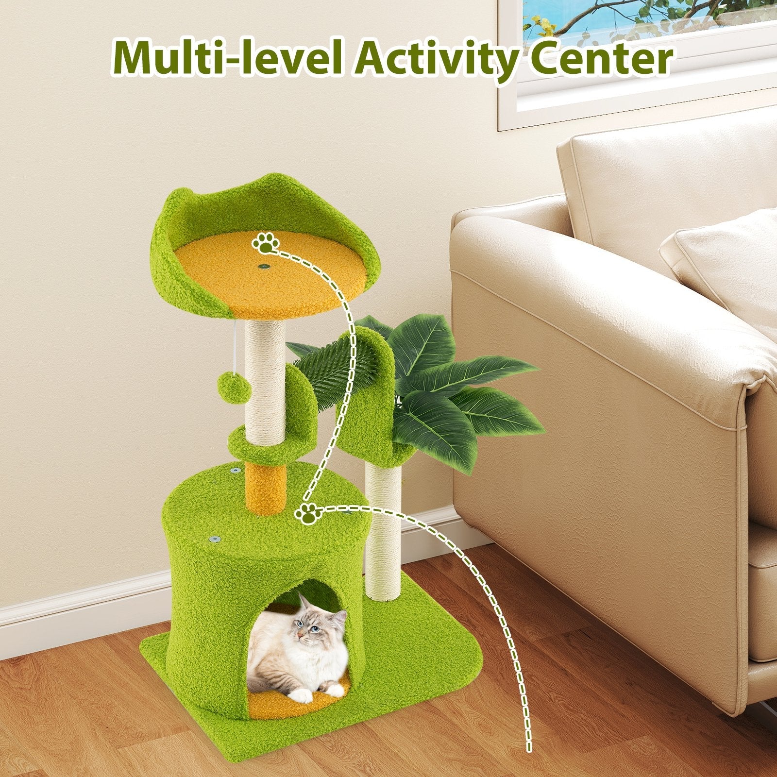 Palm Cat Tree Cat Tower Multi-Level Pet Play House-