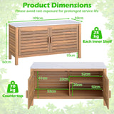 Patio Spacious Storage Cabinet 2-Door Acacia Wood Spacious Storage Container with Faux Marble Top