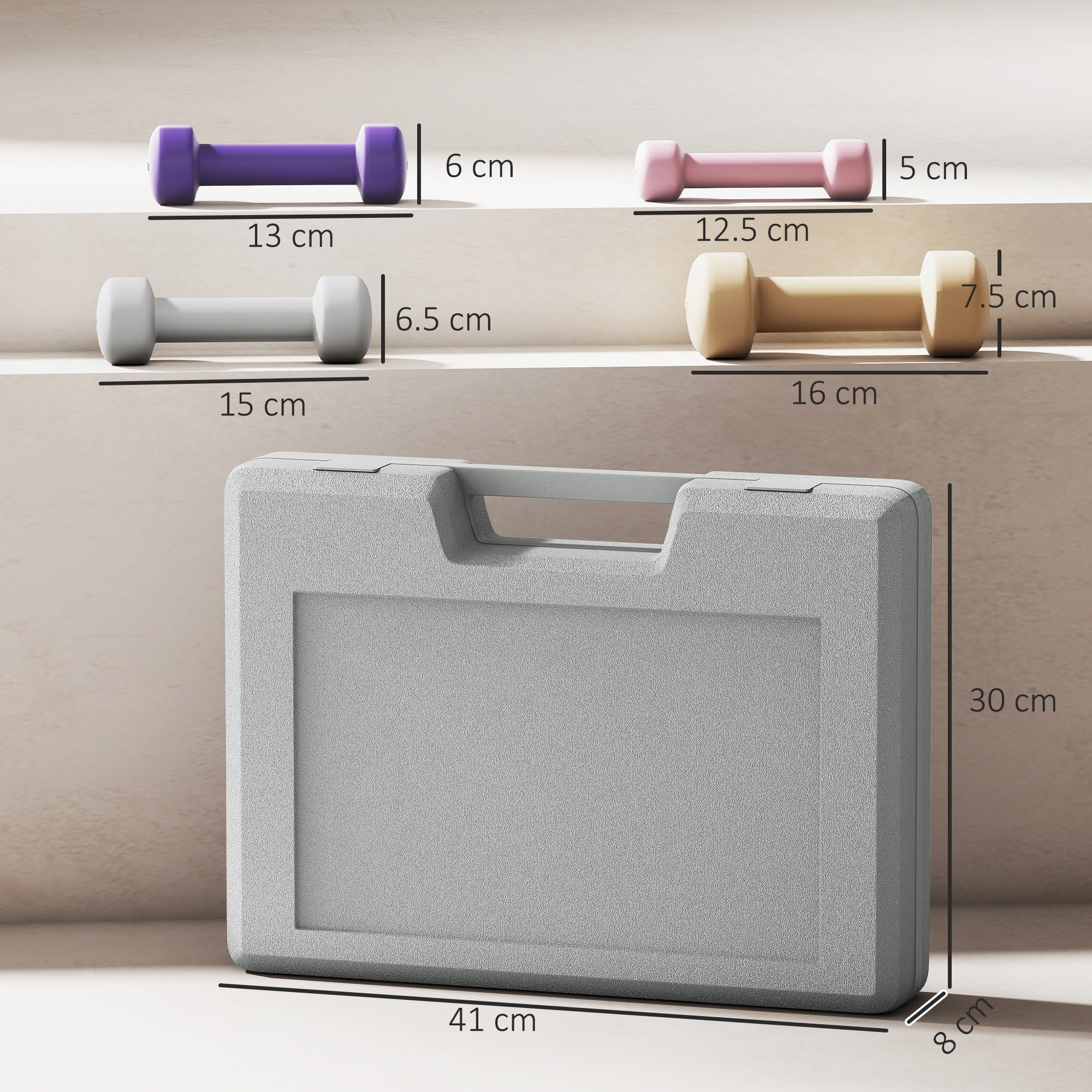 Elegant HOMCOM 10KG Dumbbells Set with Carry Case, Hand Weights for Women and Men Home Gym Weight Lifting Training, Pink, Purple, in Sophisticated Grey, Brown