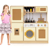 Wooden Kids Kitchen Playset with Real Sounds Lights Stove Water Dispenser-Yellow