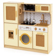 Wooden Kids Kitchen Playset with Real Sounds Lights Stove Water Dispenser-Yellow