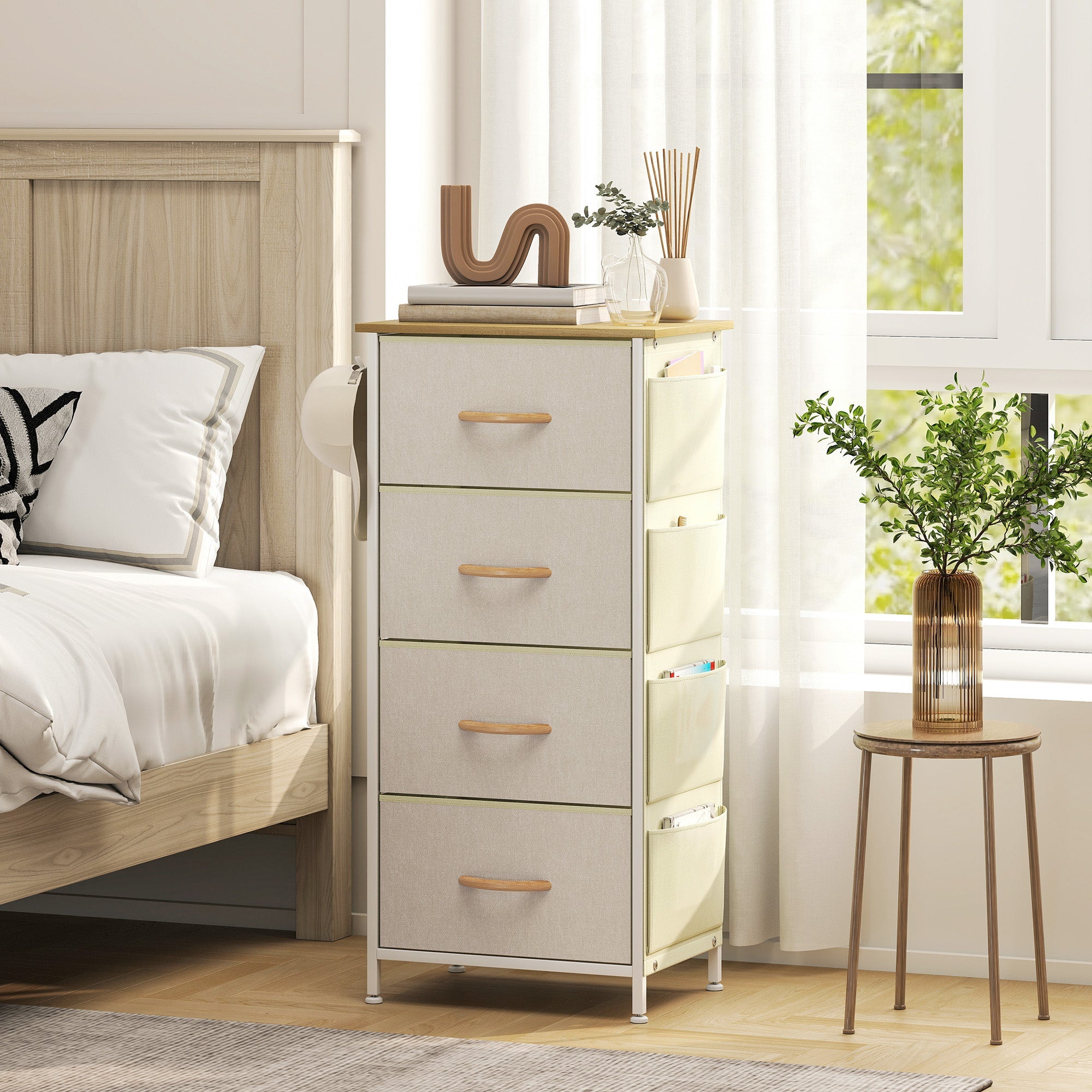Elegant HOMCOM Chest of Four Fabric Drawers - Beige