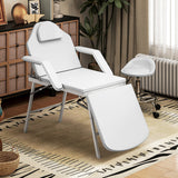 Elegant HOMCOM Portable Massage Table, 3 Section Adjustable Beauty Bed, Foldable Massage Bed with Face Hole, Recliner Chair with Removable Headrest and Armrests for Spa, Lash, Tattoo, White