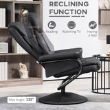 Elegant HOMCOM Swivel Recliner Chair with Footstool, Luxury PU Leather Recliner Armchair with Ottoman, Steel Base, Upholstered Reclining Chair for Living Room, Bedroom, Office, Black