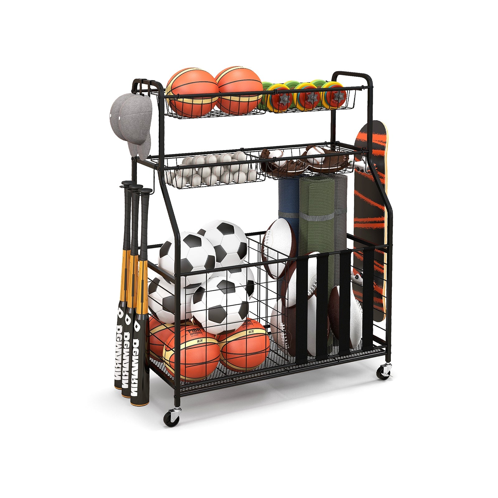 Sports Equipment Spacious Storage Rack Rolling Sports Ball Spacious Storage Cart-
