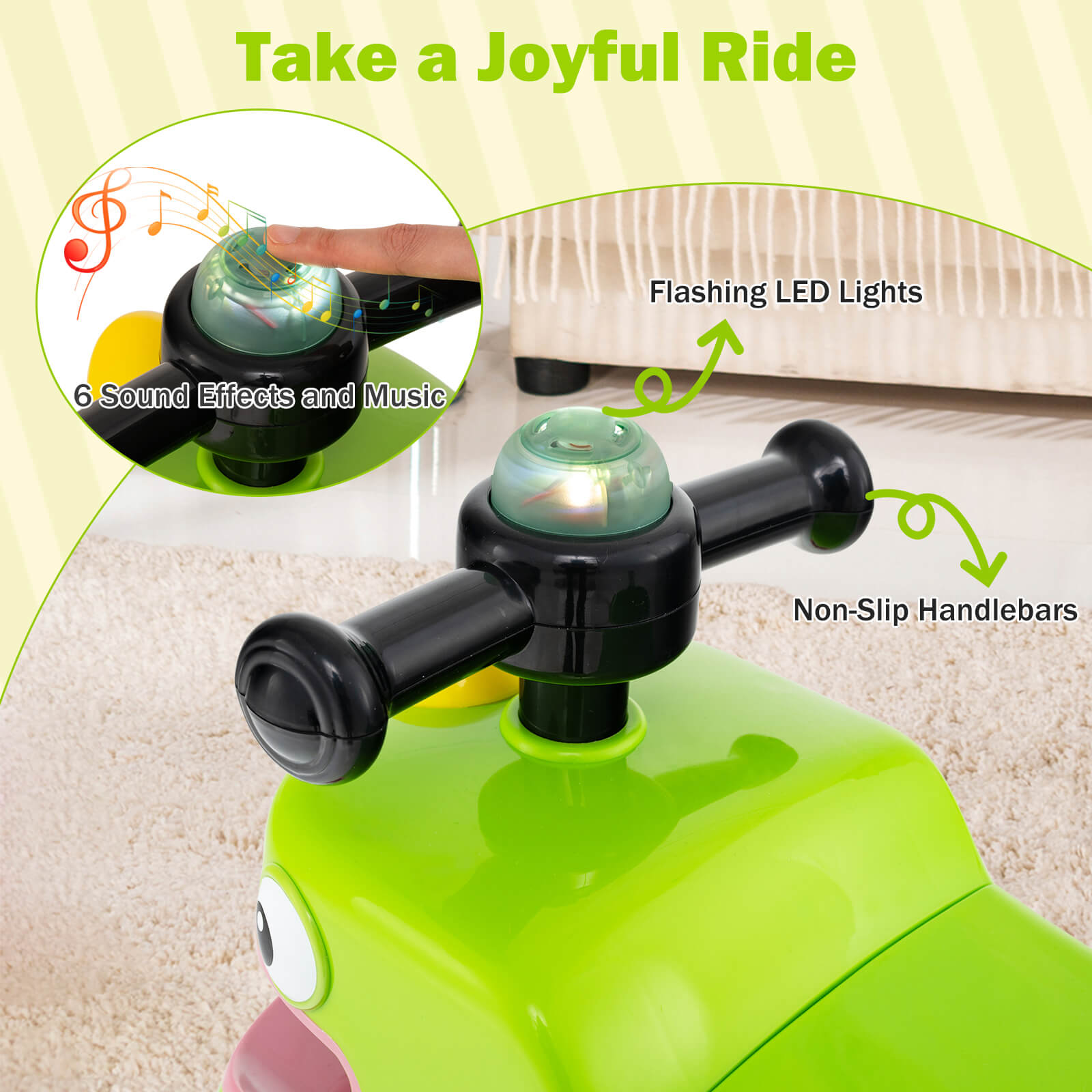 Toddler Ride on Toy with Under Seat Spacious Storage with Music and Lights-Green