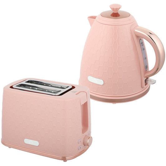 Elegant HOMCOM 1.7L 3000W Fast Boil Kettle & 2 Slice Toaster Set, Kettle and Toaster Set with Auto Shut Off, Browning Controls, Light Pink