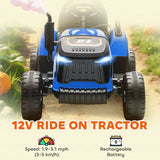 AIYAPLAY 12V Ride on Tractor and Trailer with Remote Control, Music, Shifter, Start-Up Sound, for Kids Ages 3-8 Years, Blue