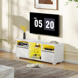 Elegant HOMCOM TV Stand Cabinet with LED Lights - High Gloss White