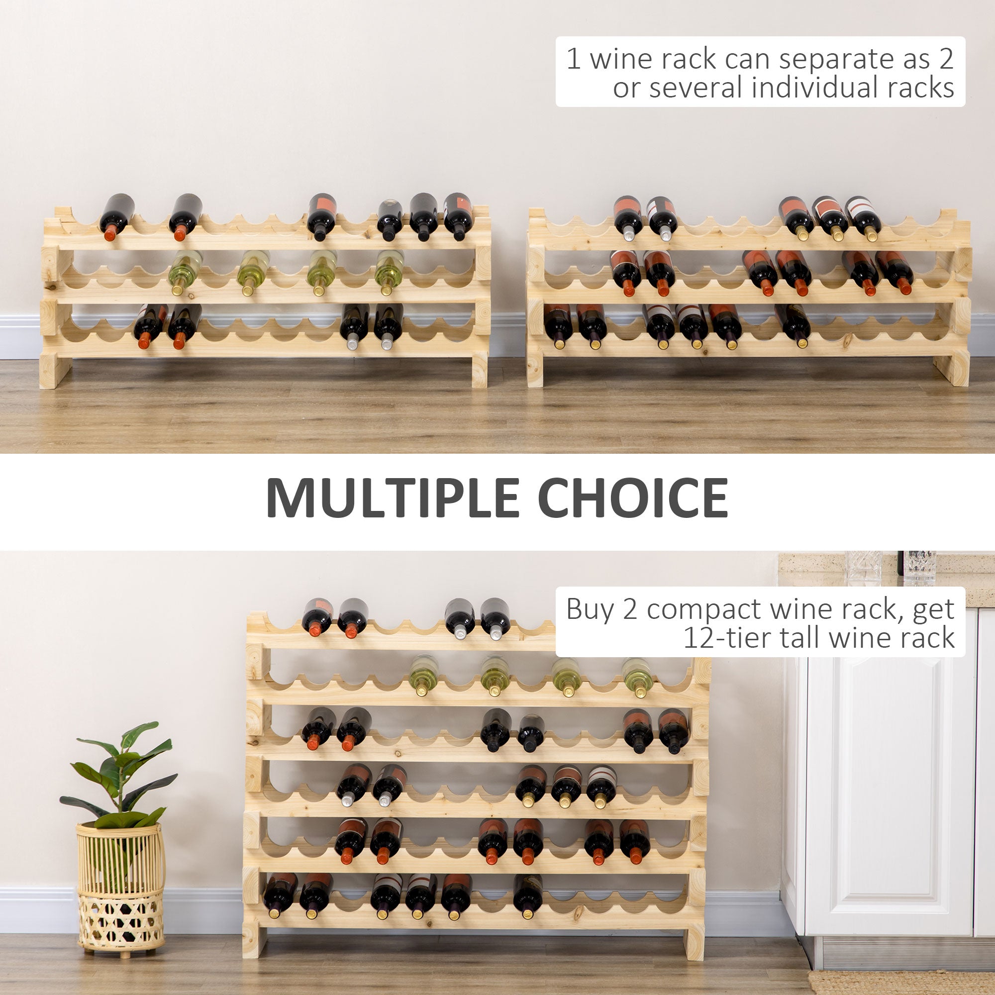 Elegant HOMCOM Six-Tier, 72 Bottle Wooden Wine Rack Set of 2 - Natural