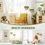 Elegant HOMCOM Artificial Flowers in Basket Set of 2, Artificial Hanging Baskets with PE Leaves, 18 Flowers and 3 Pinecones in Pot, Decorative Faux Plant for Home Office Decor, Green