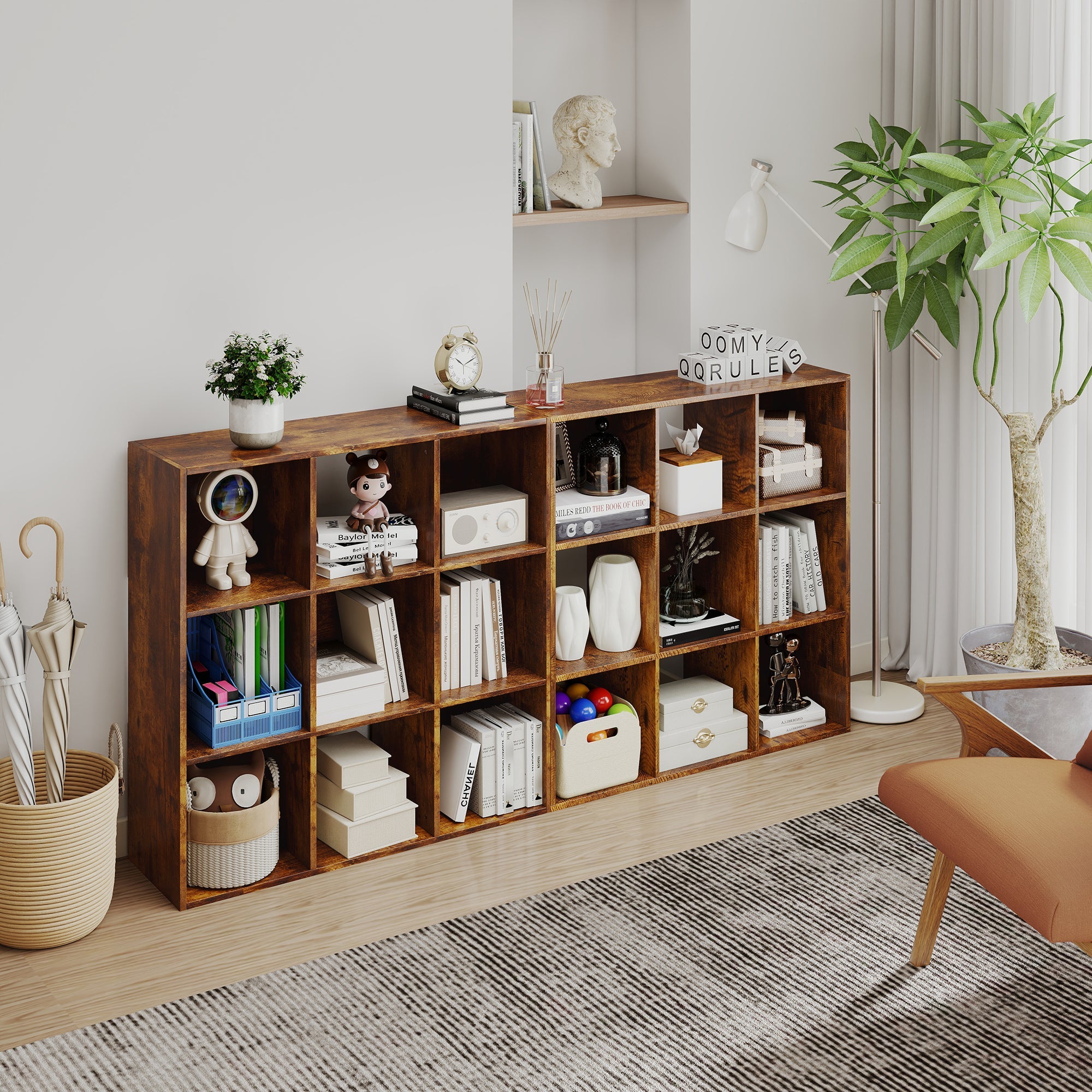 Elegant HOMCOM 3-tier 9 Cubes Spacious Storage Unit Particle Board Cupboard Bookcase Organiser Home Office Shelves, Rustic Brown