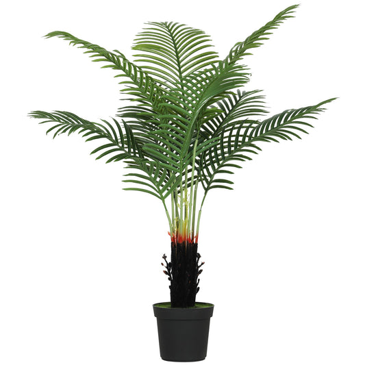 Elegant HOMCOM 120cm Artificial Areca Palm Tree with 9 PE Leaves, Decorative Artificial Plant with Plastic Pot and Flocked Soil, Fake Plant for Home Office Decor, Green