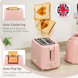 Elegant HOMCOM 1.7L 3000W Fast Boil Kettle & 2 Slice Toaster Set, Kettle and Toaster Set with Auto Shut Off, Browning Controls, Light Pink