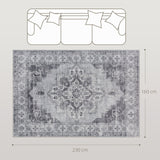 Elegant HOMCOM Vintage Area Rug, Non-Slip Washable Rug, Flannel Floor Carpet for Living Room, Bedroom, Dining Room, Home Office, 230 x 160 cm, in Sophisticated Grey