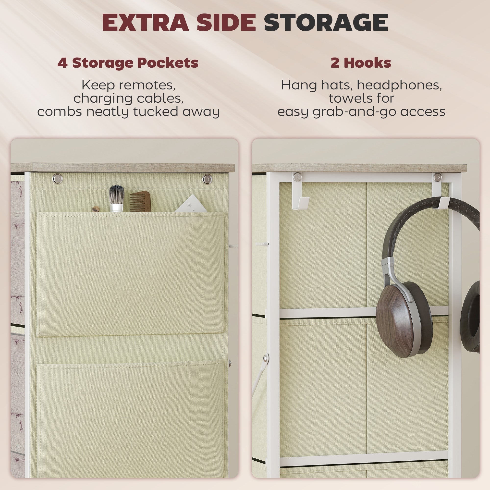 Elegant HOMCOM Chest of Four Fabric Drawers - Natural Wood Finish