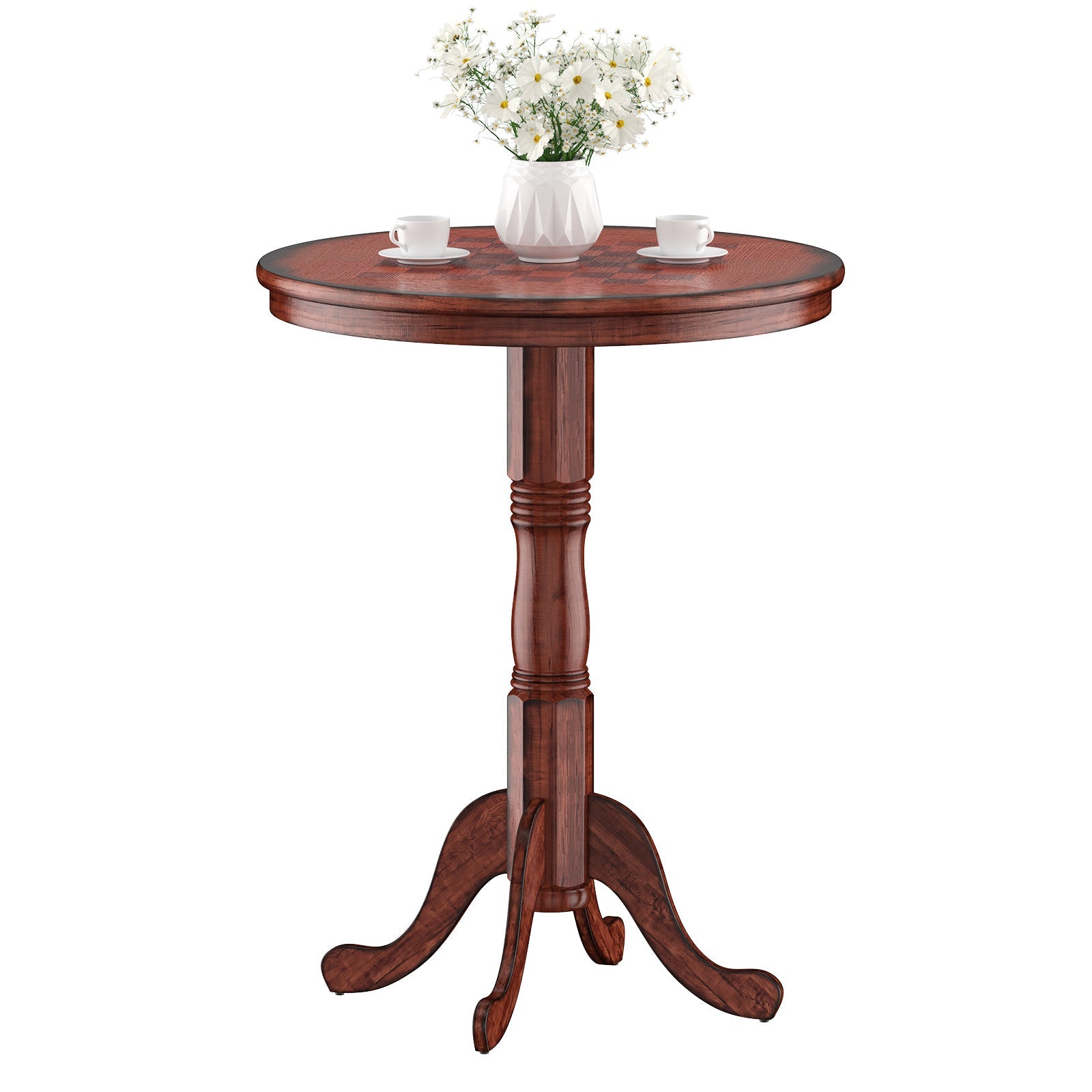 Wooden Pub Pedestal Dining Table with Stable Base and Spacious Tabletop