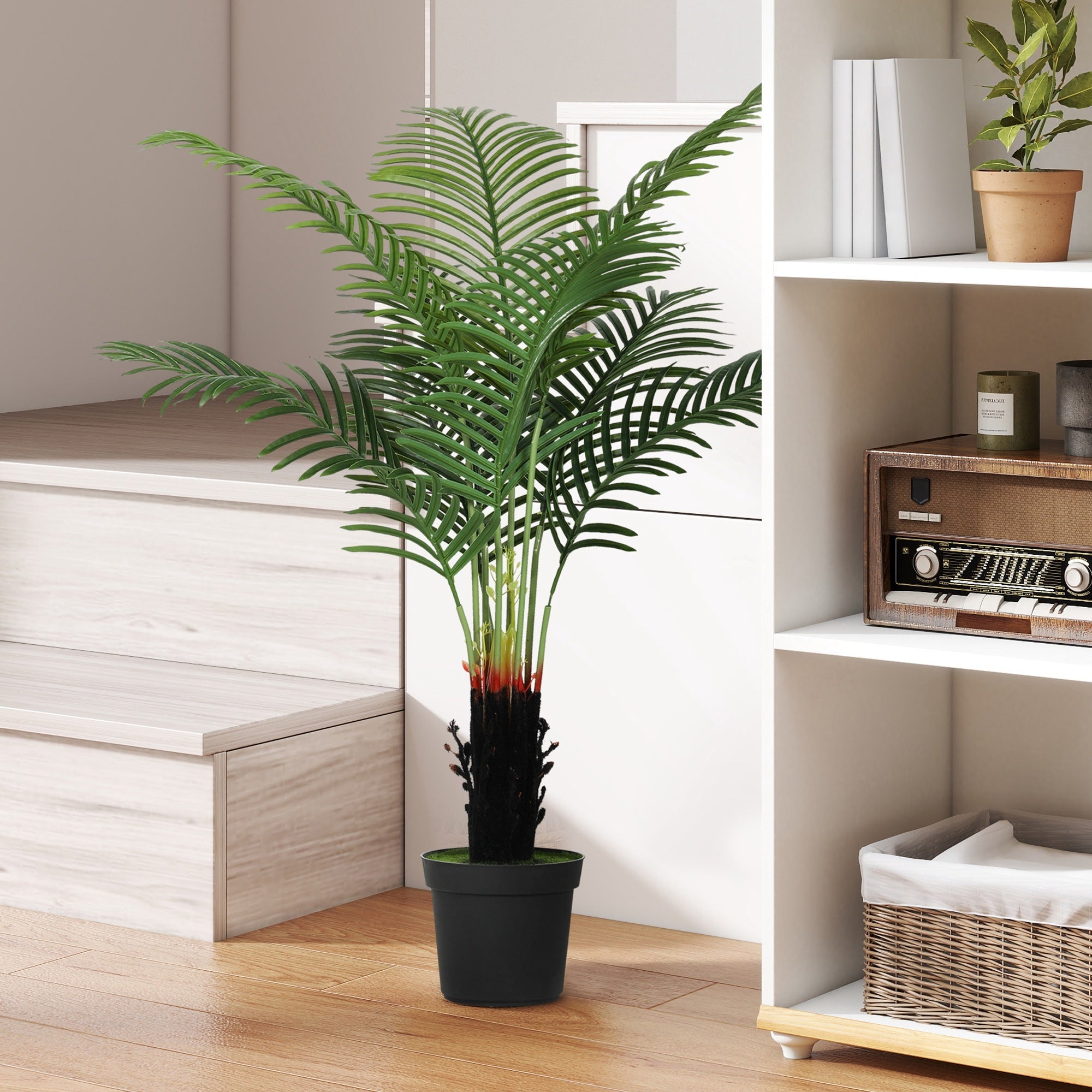 Elegant HOMCOM 120cm Artificial Areca Palm Tree with 9 PE Leaves, Decorative Artificial Plant with Plastic Pot and Flocked Soil, Fake Plant for Home Office Decor, Green