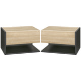 Elegant HOMCOM Floating Bedside Table Set of 2, Wall Mounted Bedside Cabinet with Drawer and Open Shelf, Modern Nightstand for Bedroom, 46 x 30 x 30 cm, Oak Tone