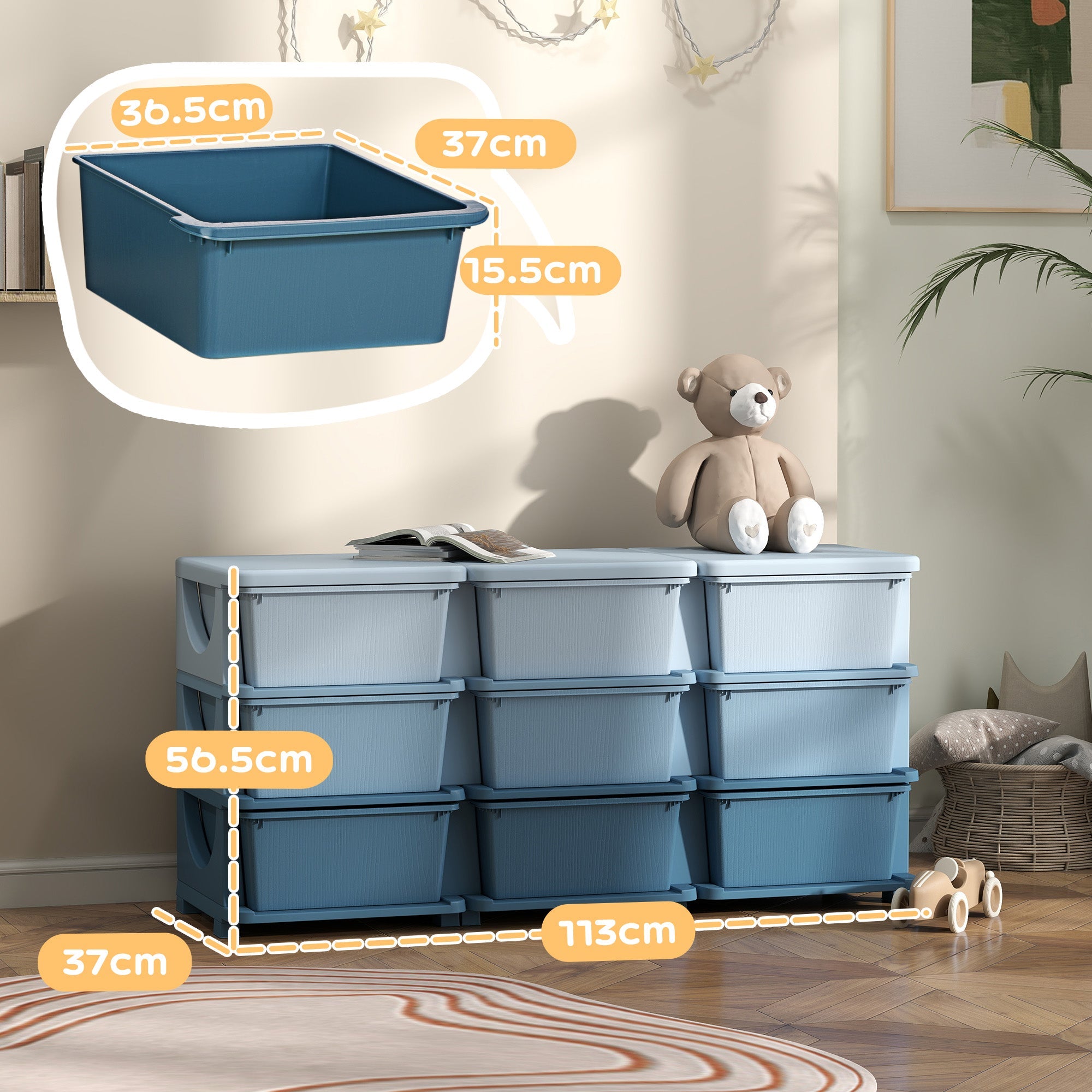 Elegant HOMCOM Kids Spacious Storage Unit, with Nine Drawers - Blue