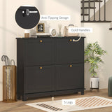 Elegant HOMCOM Narrow Shoe Spacious Storage Cabinet, Slim Shoe Cabinet with 4 Flip Drawers, Adjustable Shelves for 16 Pairs of Shoes, Black